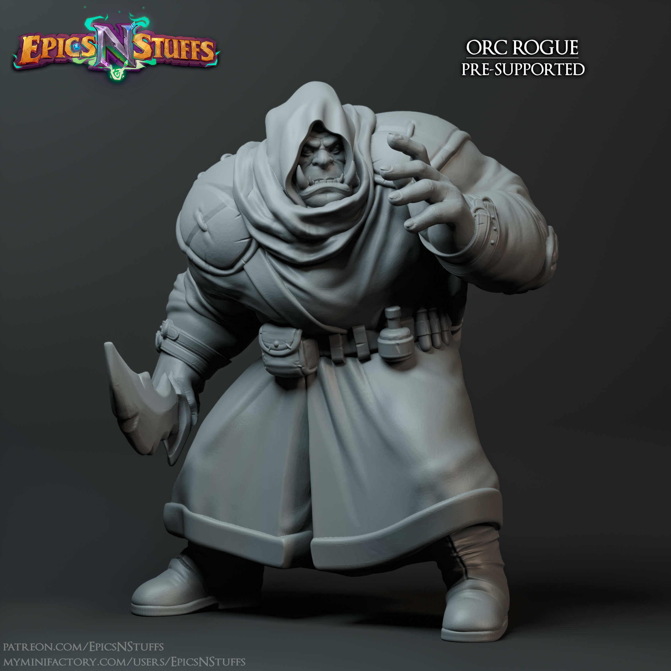 Orc Rogue 2B Miniature - pre-supported